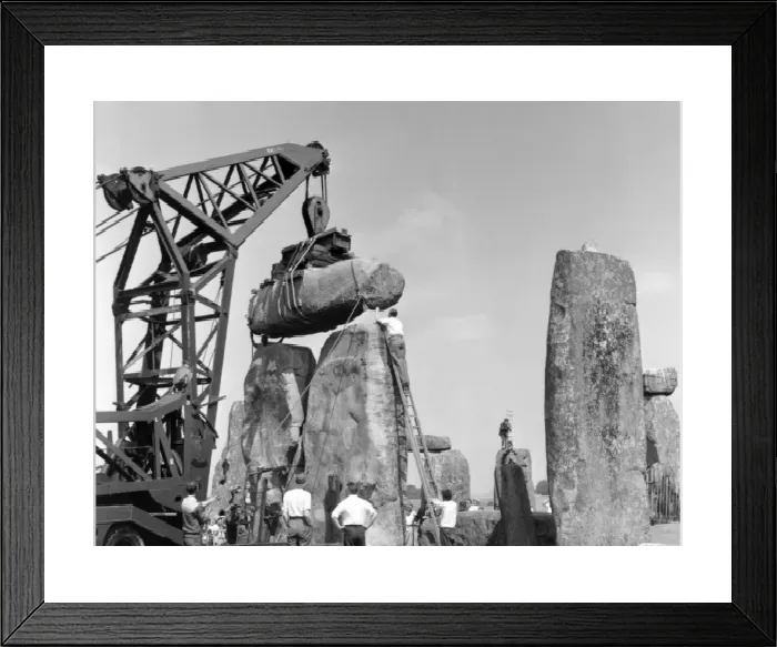 Framed Print : Stonehenge Trilithon Lintel Re-Erection Print, 1958 Framed Print : Stonehenge Trilithon Lintel Re-Erection Print, 1958