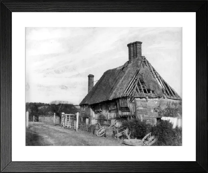 Framed Print : Print of a half-timbered cottage in disrepair Framed Print : Print of a half-timbered cottage in disrepair