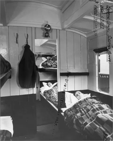 Interior of Camp Coach showing bunk beds, 1935