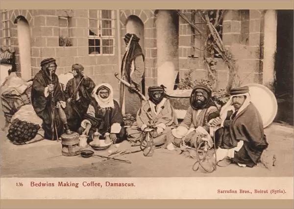 Damascus, Syria - Bedouin men making (and drinking) coffee