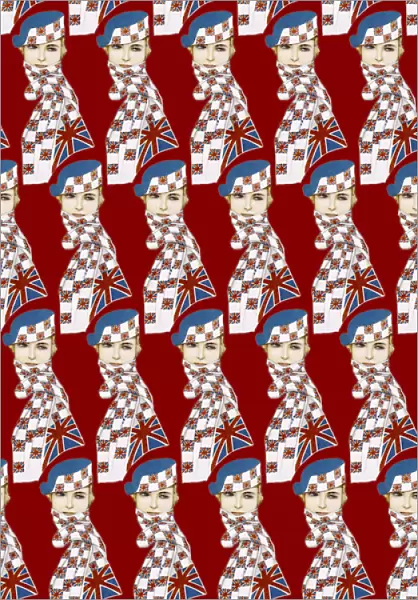 Repeating Pattern - Girl in Union Jack Flag Scarf, blue