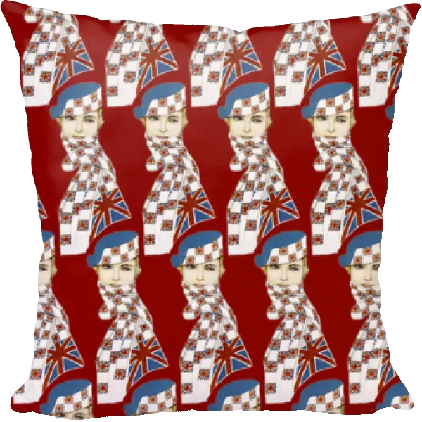 Repeating Pattern - Girl in Union Jack Flag Scarf, blue