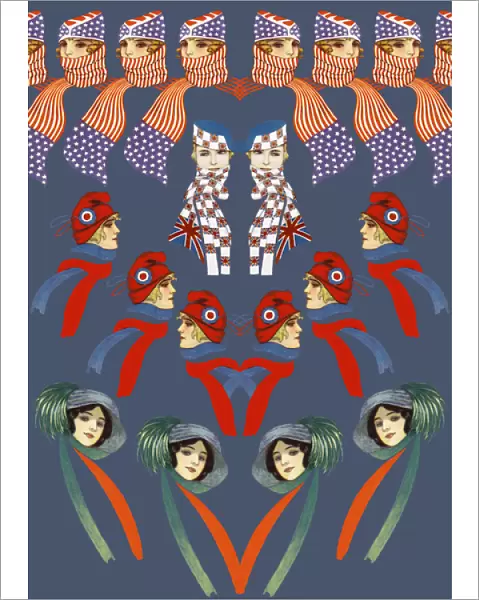 Repeating Pattern - Four women - scarves and hats