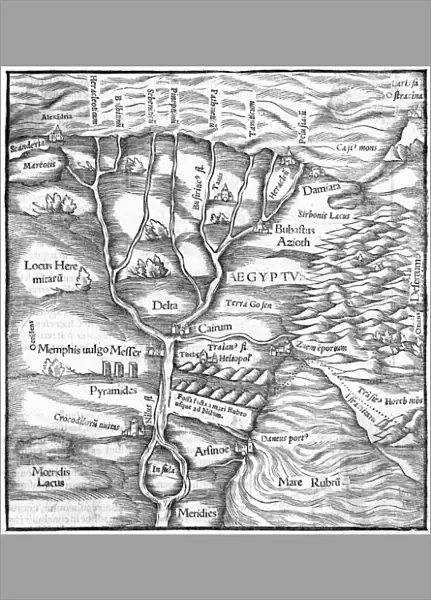MAP EGYPT. Munster seems to have had no idea what shape a pyramid is ! Date: 1553