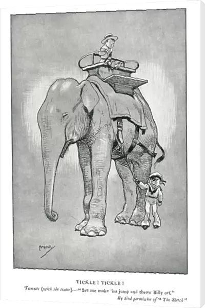 Cartoon, tickling an elephant