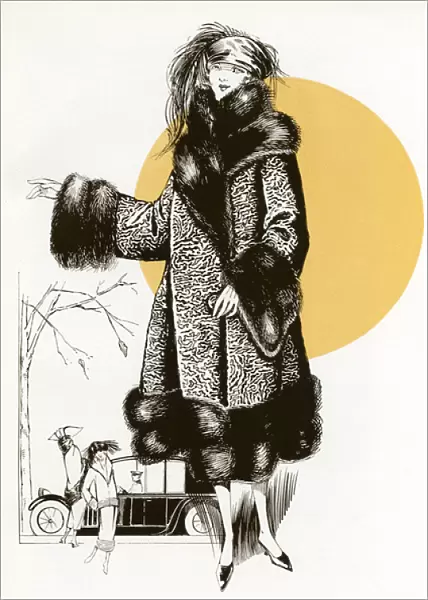 Woman wearing a ocelot coat with fur trim 1922