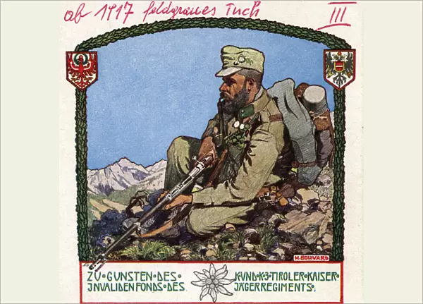 Postcard, Austrian Kaiserjaeger soldier, WW1