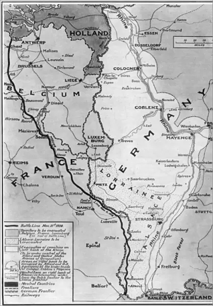 Map of Germany, Belgium, France illustrating Armistice