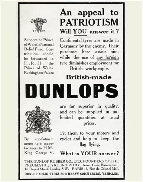 Advertisement for Dunlop tyres, WW1