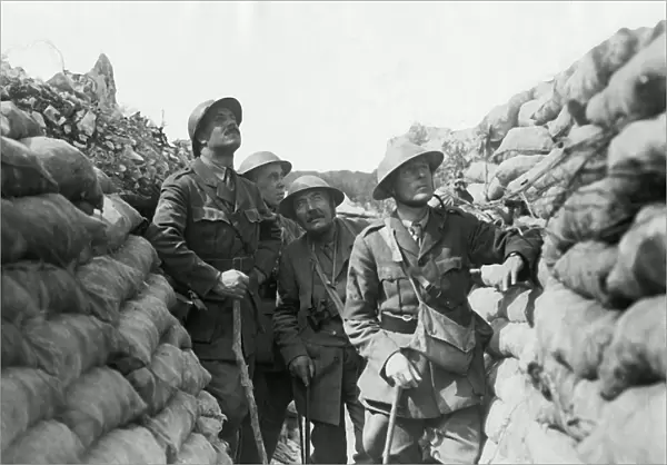 British war correspondents in trench, Western Front, WW1