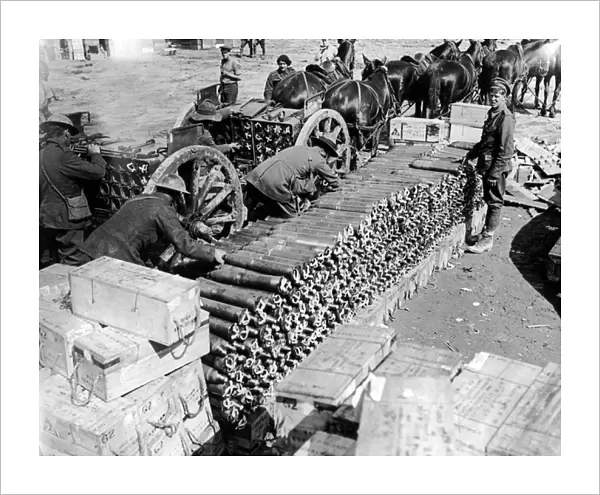 British troops loading up ammunition, Western Front, WW1