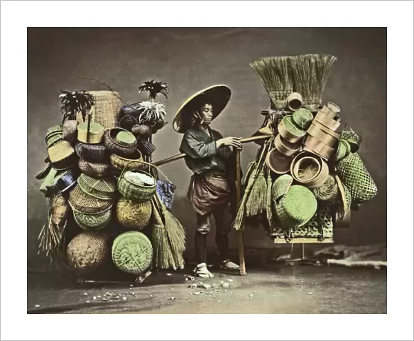 Broom and basket vendor, Japan