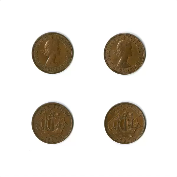 British coins, two Elizabeth II halfpennies