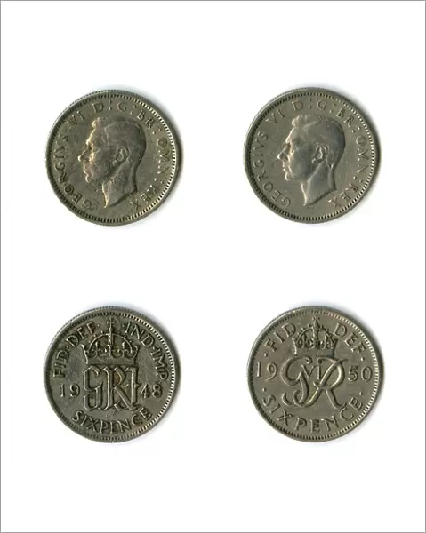 British coins, two George VI sixpences