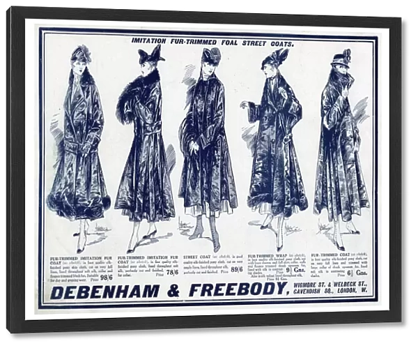 Advert for Debenham & Freebody fur trimmed coats 1914