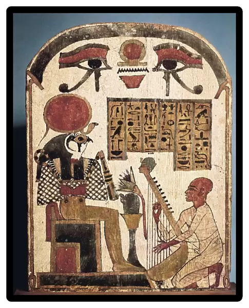 Painted wood stele depicting Amon musician playing