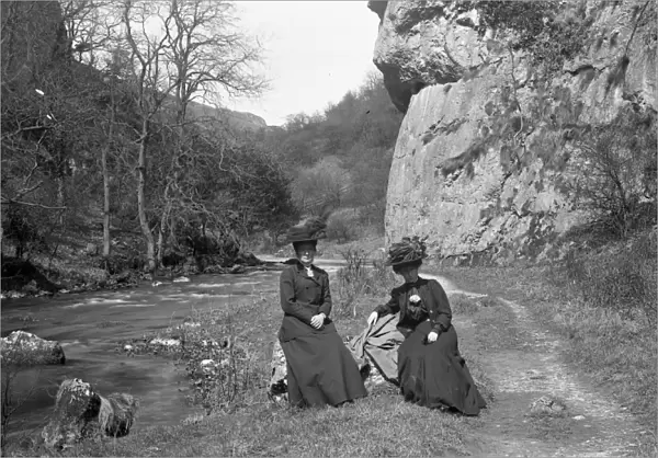 Lion Rock, Dovedale, Derbyshire with two Edwardian ladies