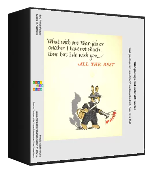 WW2 greetings card, rabbit ARP warden