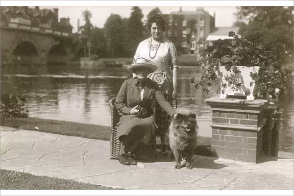 Two women and a dog at East Sheen, West London