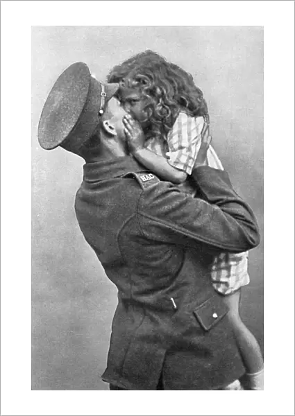 British soldier gets a kiss goodbye, WW1