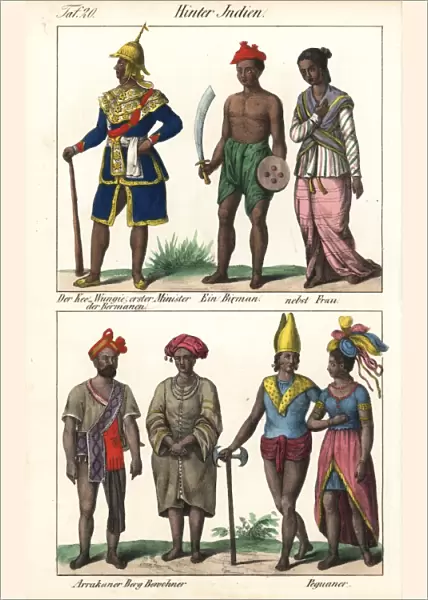 Burmese minister, highlanders, and couple from Pegu (Bago)
