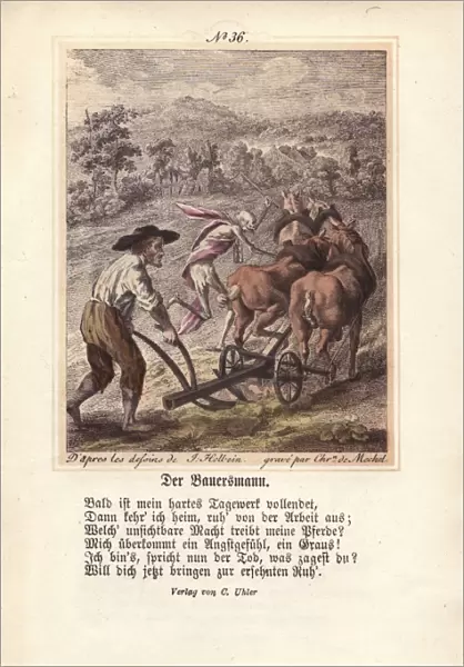 The Peasant is assisted by Death, who conducts