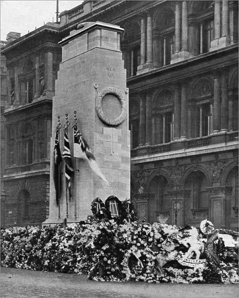 The Cenotaph covered in flowers, November 1920
