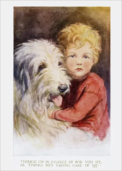 Young boy with pet sheepdog