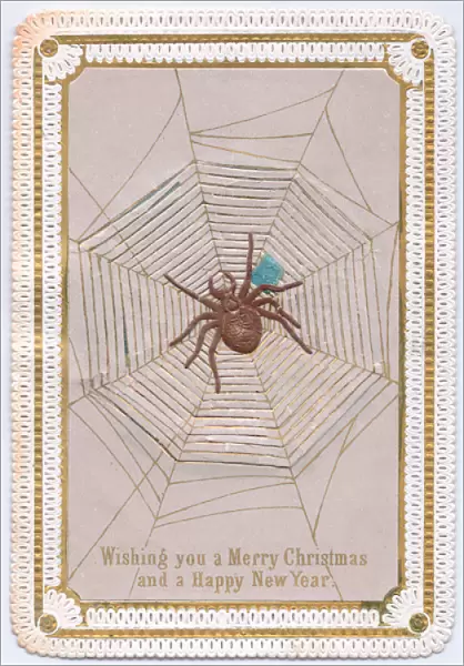Spider and web on a Christmas card
