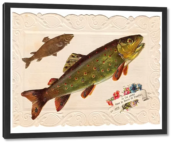 Two fish on a French April Fool greetings card