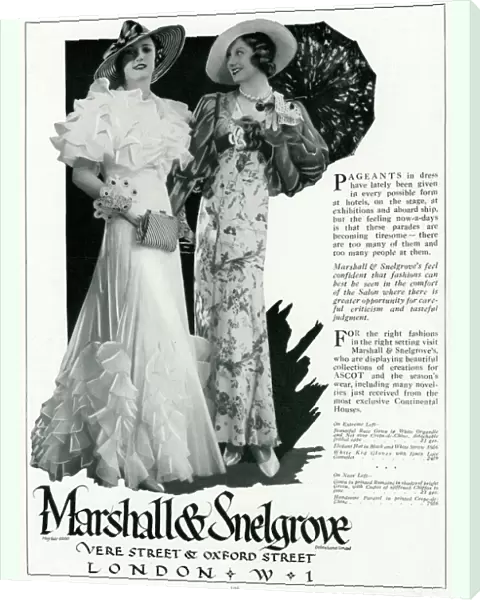 Advert for Marshall & Snelgrove, fashionable dresses 1933