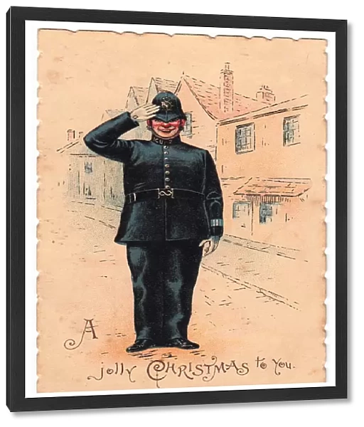 Policeman saluting on a Christmas card