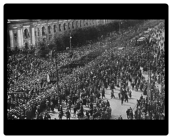 Cossacks and crowds during Revolution, Petrograd, Russia