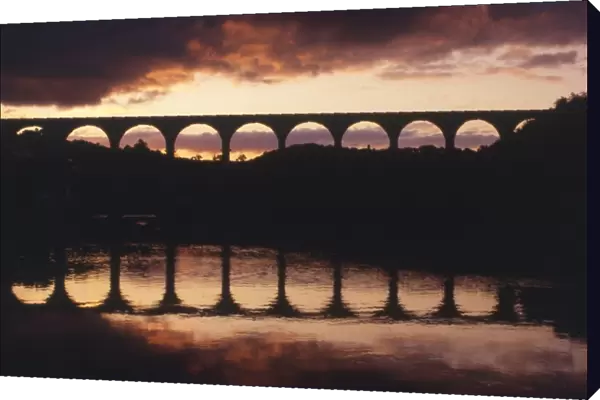 Calstock Viaduct at sunset, River Tamar, Cornwall