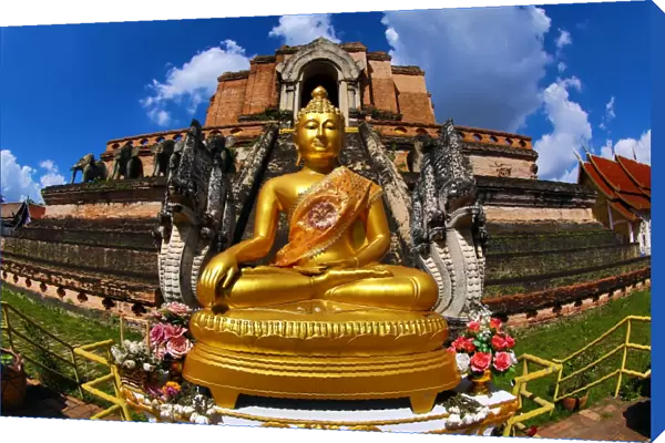 Gold Buddha statue at Wat Chedi Luang Temple in Chiang Mai