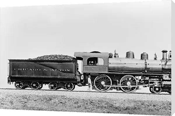 A railway steam engine and coal car, Chicago and Alton Railr