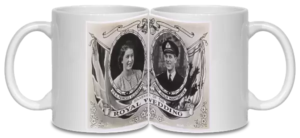 Souvenir postcard, Wedding, Elizabeth and Philip Mountbatten