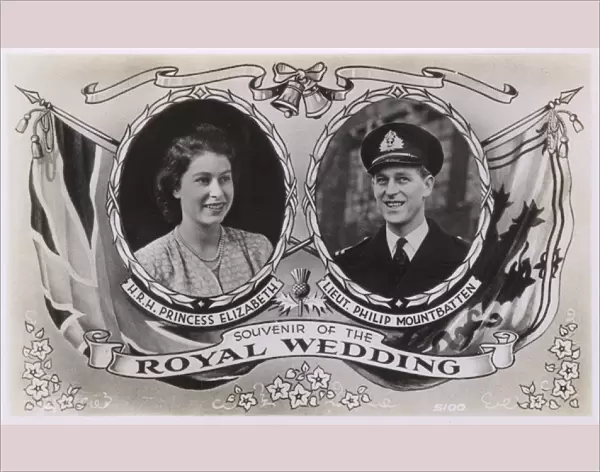 Souvenir postcard, Wedding, Elizabeth and Philip Mountbatten