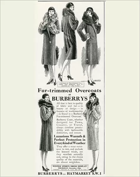 Advert for Burberry fur trimmed overcoats 1929