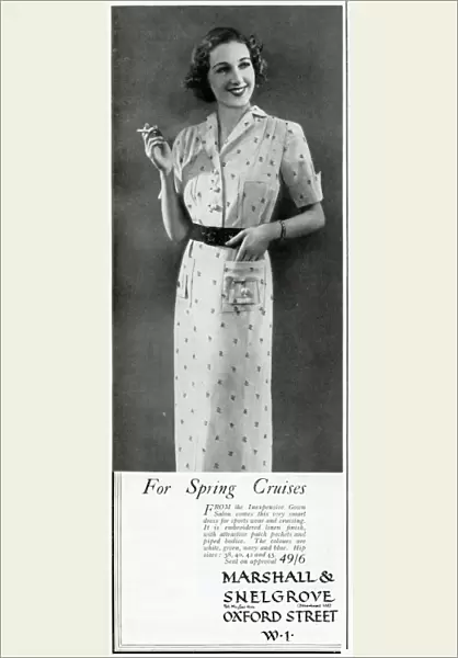 Advert for Marshall & Snelgrove spring cruises frock 1937