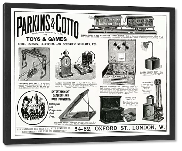 Advert for Parkins and Gotto electrical novelties 1906