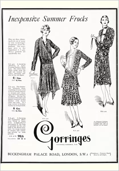 Advert for Gorringes inexpensive summer frocks 1929