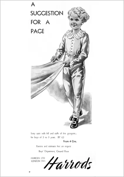 Harrods advertisement - page boy outfit for a wedding
