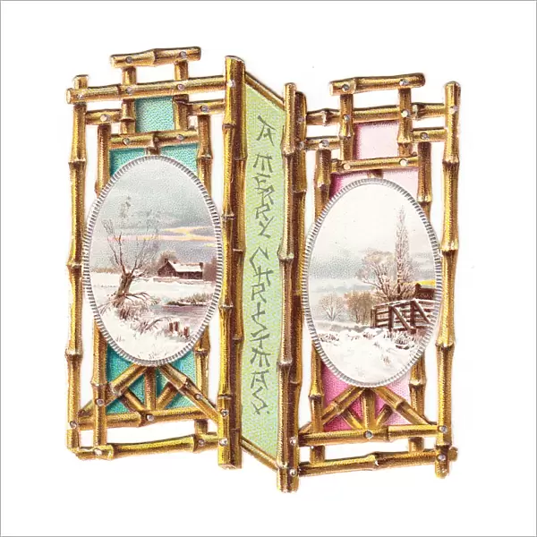 Christmas card in the form of an oriental folding screen