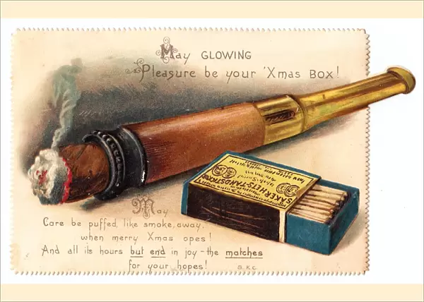 Christmas card with cigar and box of matches