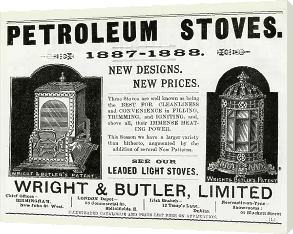 Advert for Wright & Butler Limited petroleum stoves 1888