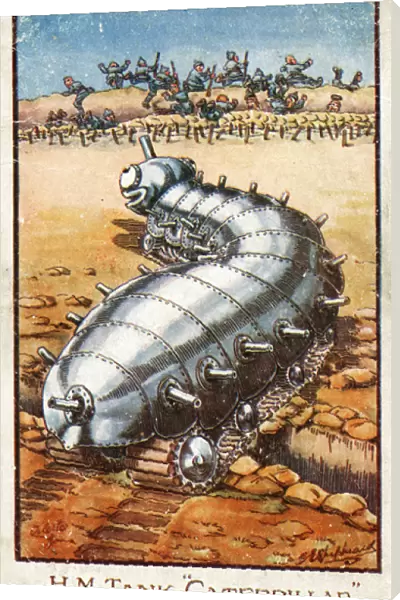 Caterpillar Tank cartoon scatters fleeing Germans