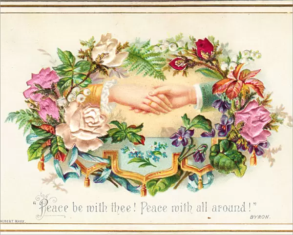 Hands and flowers on a romantic greetings card