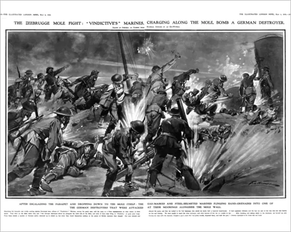 Zeebrugge mole fight: marines charging along the mole, 1918