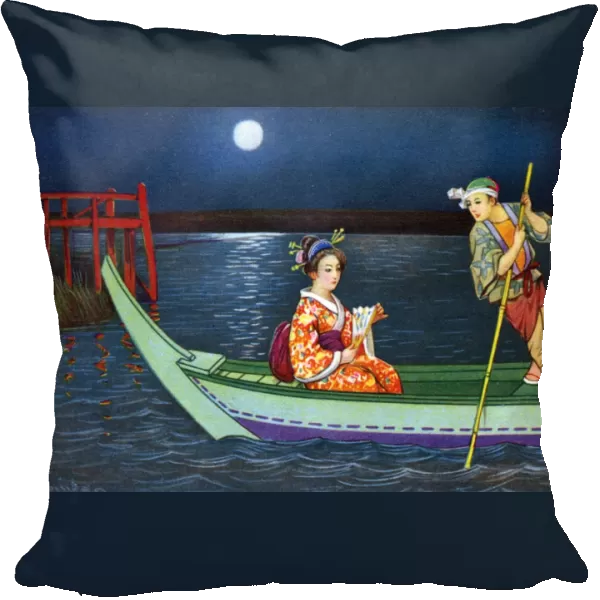 Japanese woman taken out for a moonlit boat trip on the lake